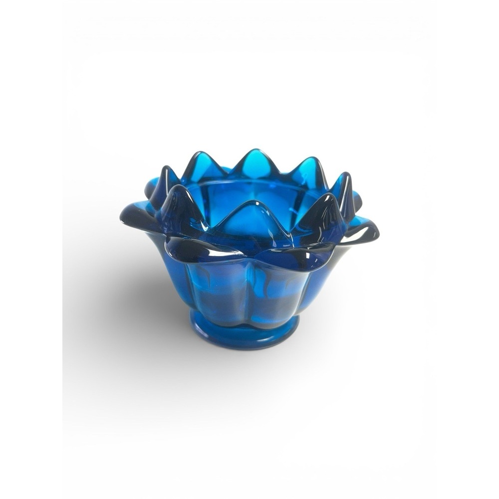 Vintage MCM Viking Glass  Artichoke Flowerette Vase Blue‎ 3.5" Bluenique